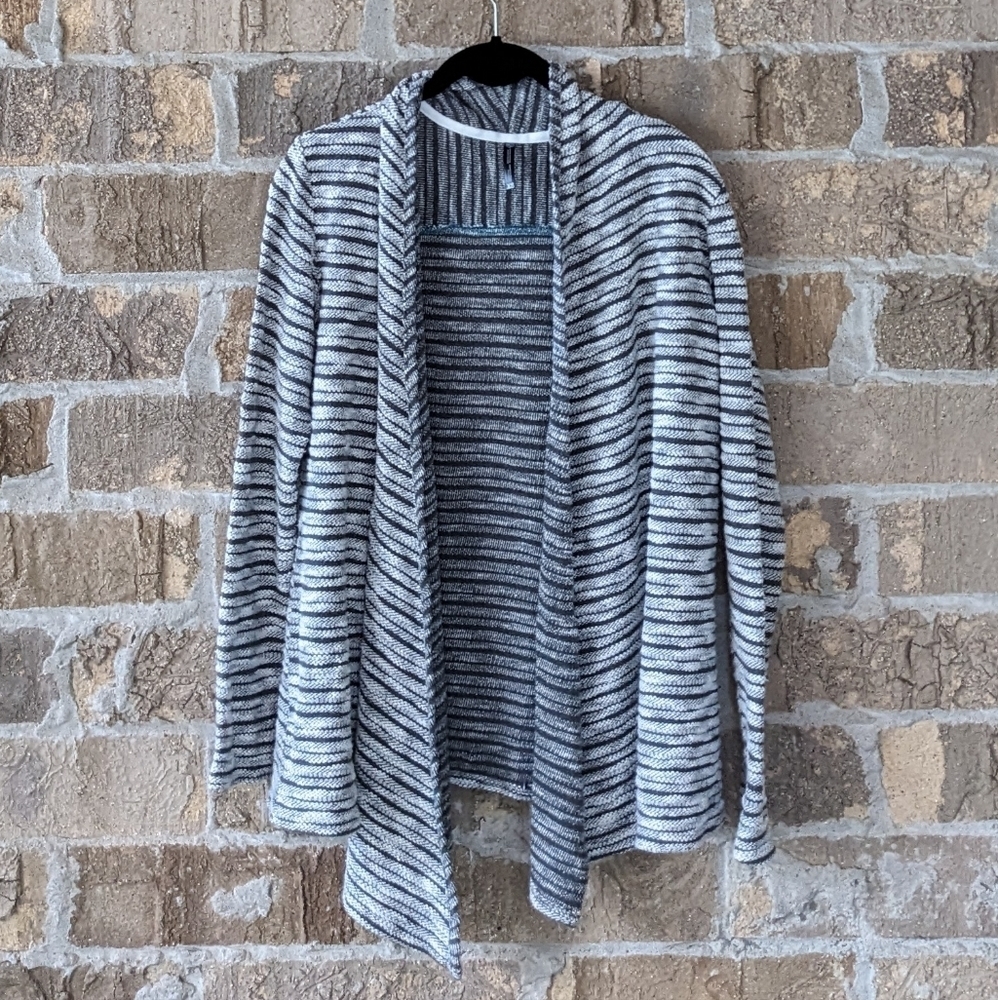 Kuhl Black and White Striped Open-Front Cardigan